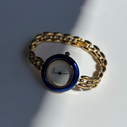 Gucci 1990s Interchangeable Bezel Gold Plated Rice Chain Watch with 6 bezels, case (165mm)