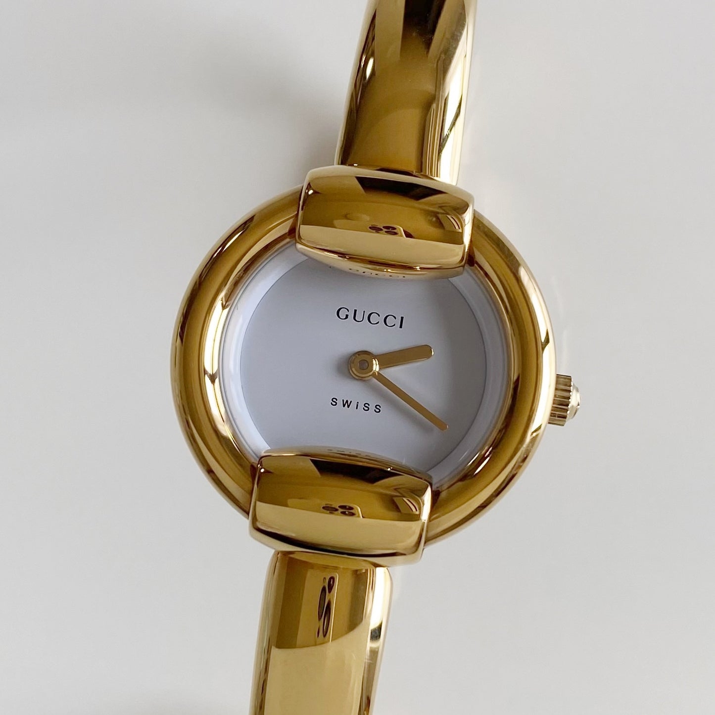 Gucci 1990s Round Dial Gold Plated Bangle Watch