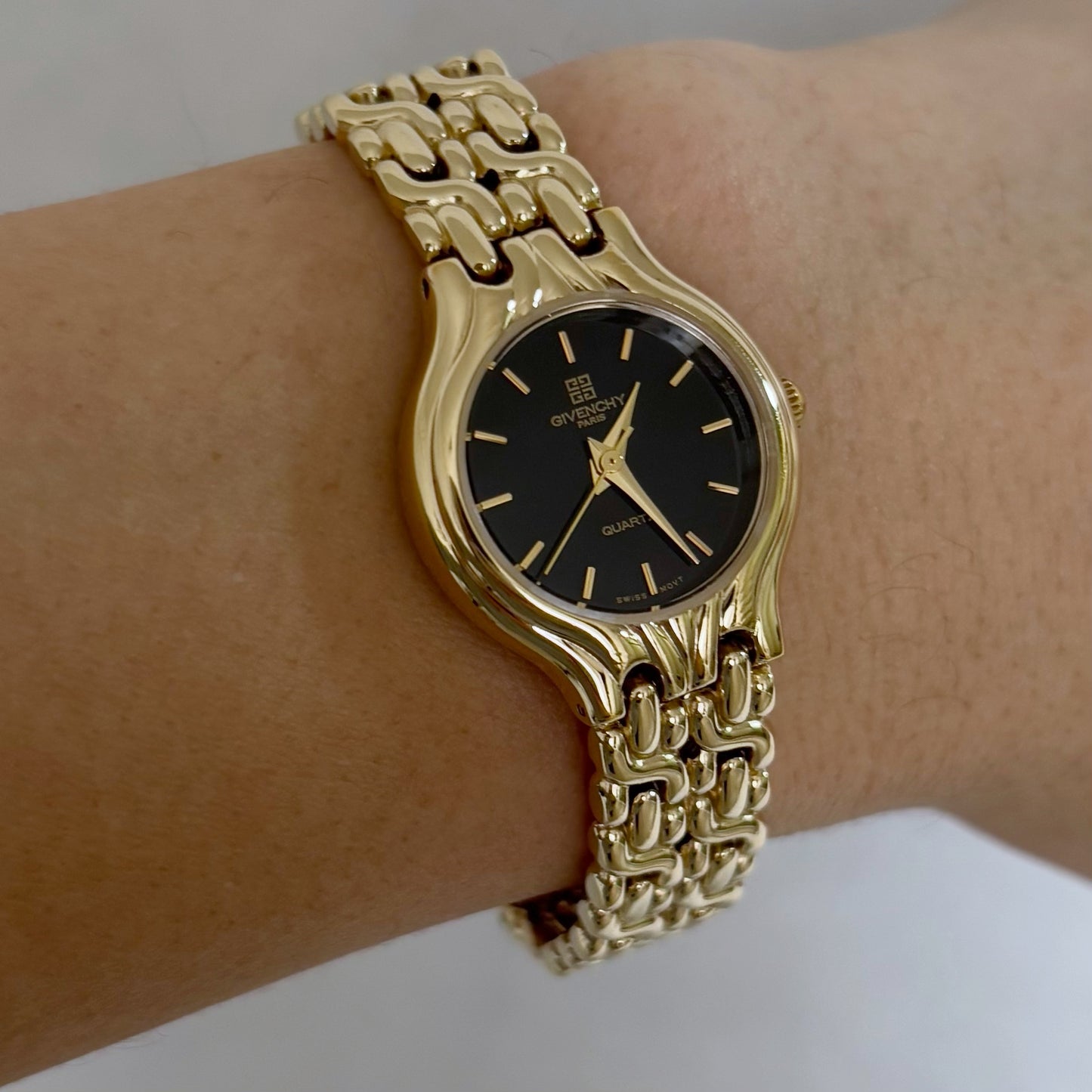 Givenchy 1990s Black Dial Gold Plated Watch