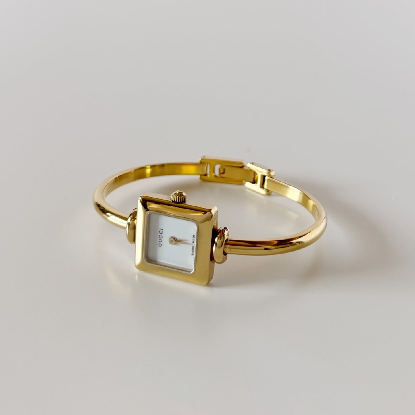 Gucci 1990s Square Dial Gold Plated Bangle Watch