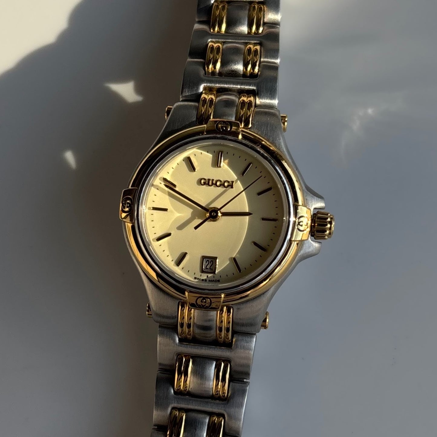Gucci 1990s Date Round Dial Two Tone Watch