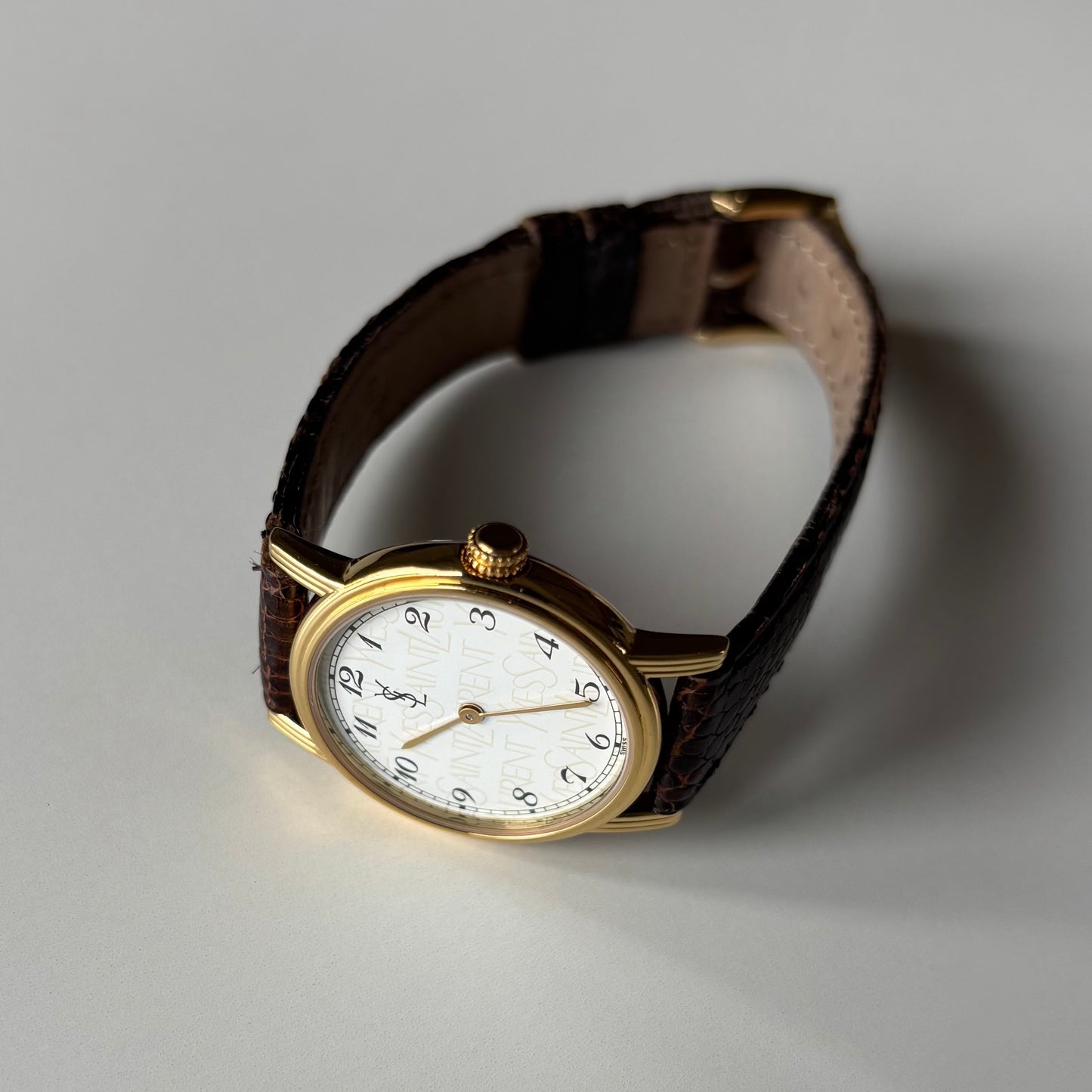 Yves Saint Laurent 1990s YSL Logo Round Dial Gold Plated Watch