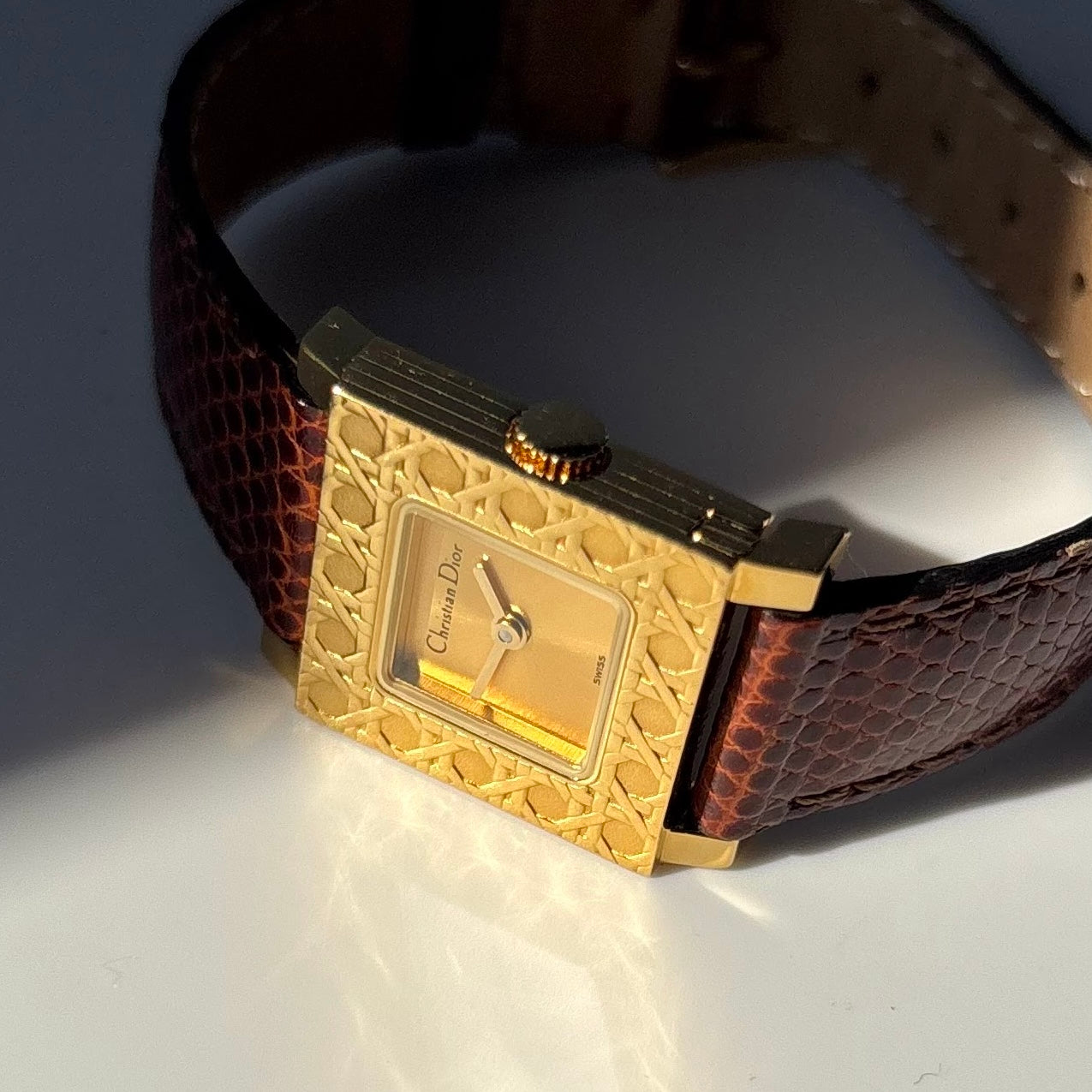 Dior 1990s La Parisienne Interchangeable Strap Gold Plated Watch with 3 straps, case