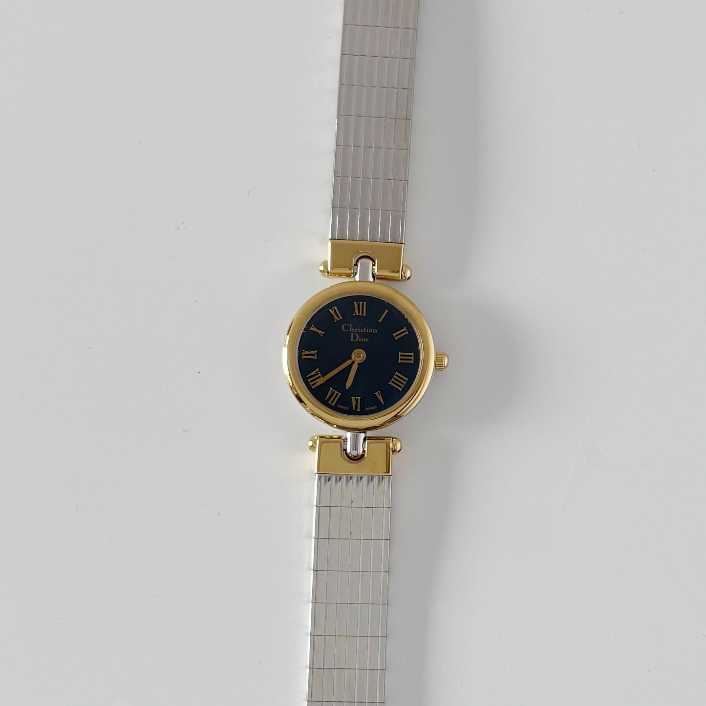Dior 1990s Navy Dial Gold Plated Two Tone Watch