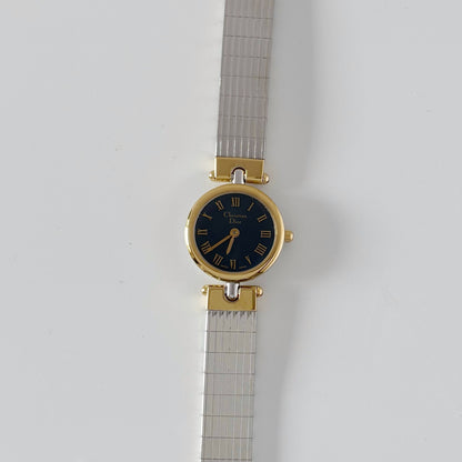 Dior 1990s Navy Dial Gold Plated Two Tone Watch