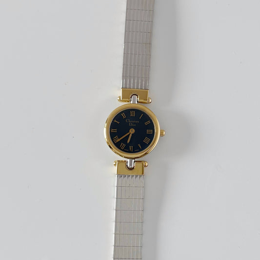 Dior 1990s Navy Dial Gold Plated Two Tone Watch