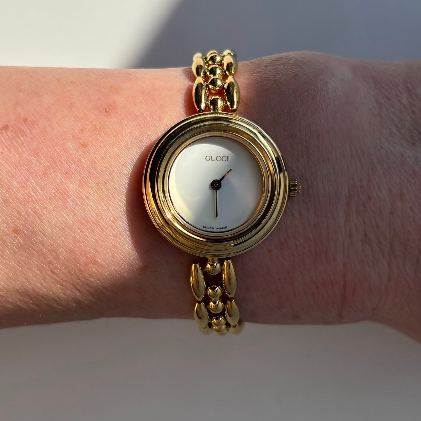 Gucci 1990s Interchangeable Bezel Gold Plated Watch with 6 bezels, case (160mm)