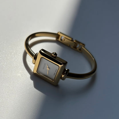 Gucci 1990s Square Dial Gold Plated Bangle Watch (Small)