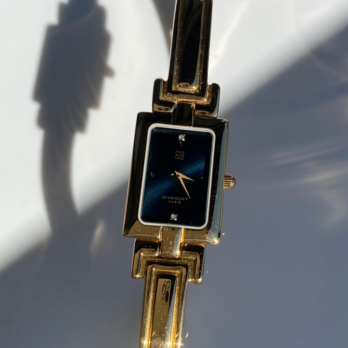 Givenchy 1990s Navy Dial Gold Plated Bangle Watch