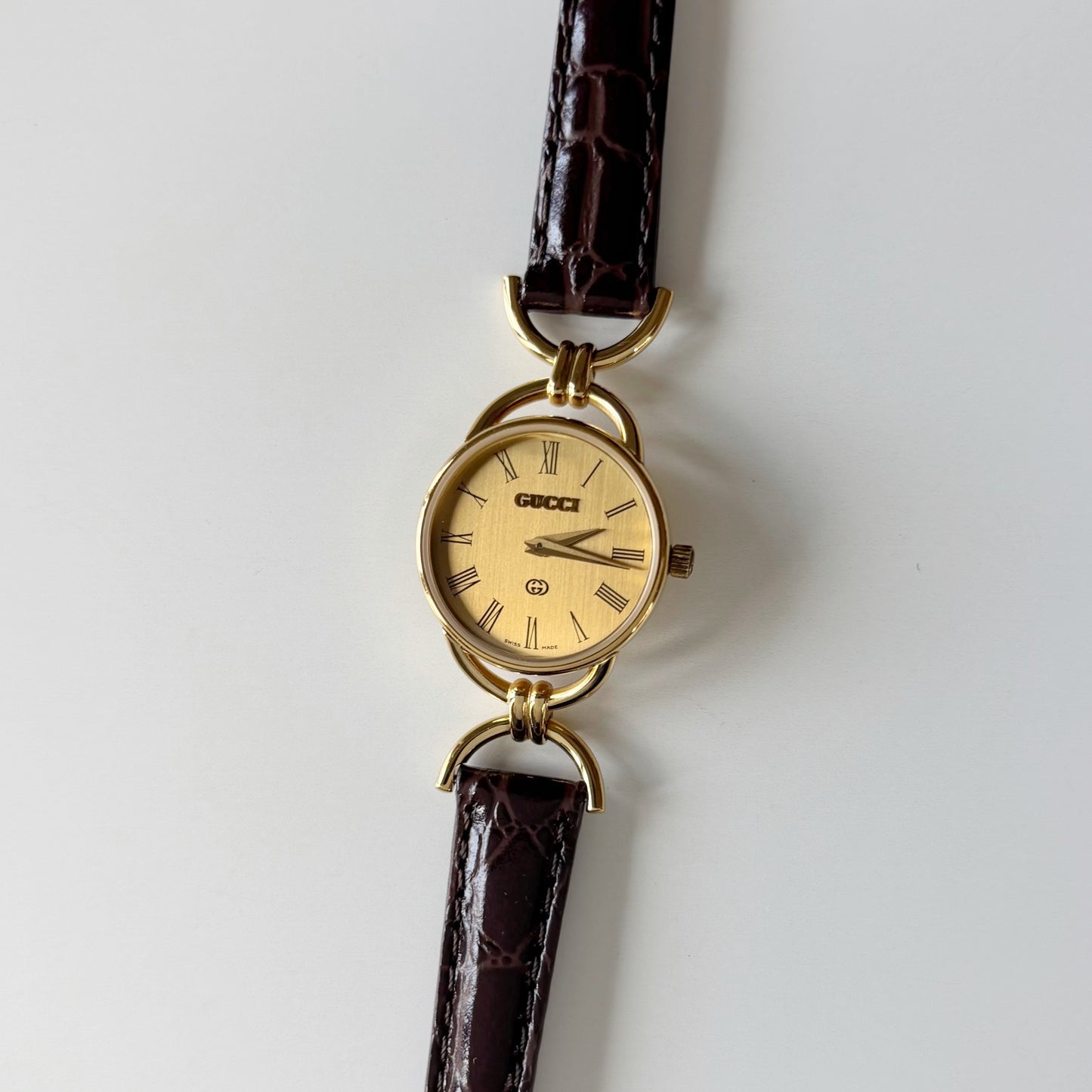 Gucci 1990s Round Dial Horsebit Gold Plated Watch