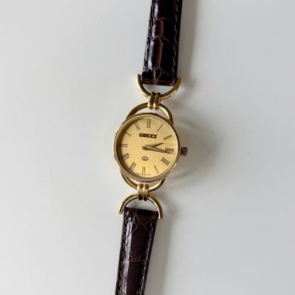 Gucci 1990s Round Dial Horsebit Gold Plated Watch