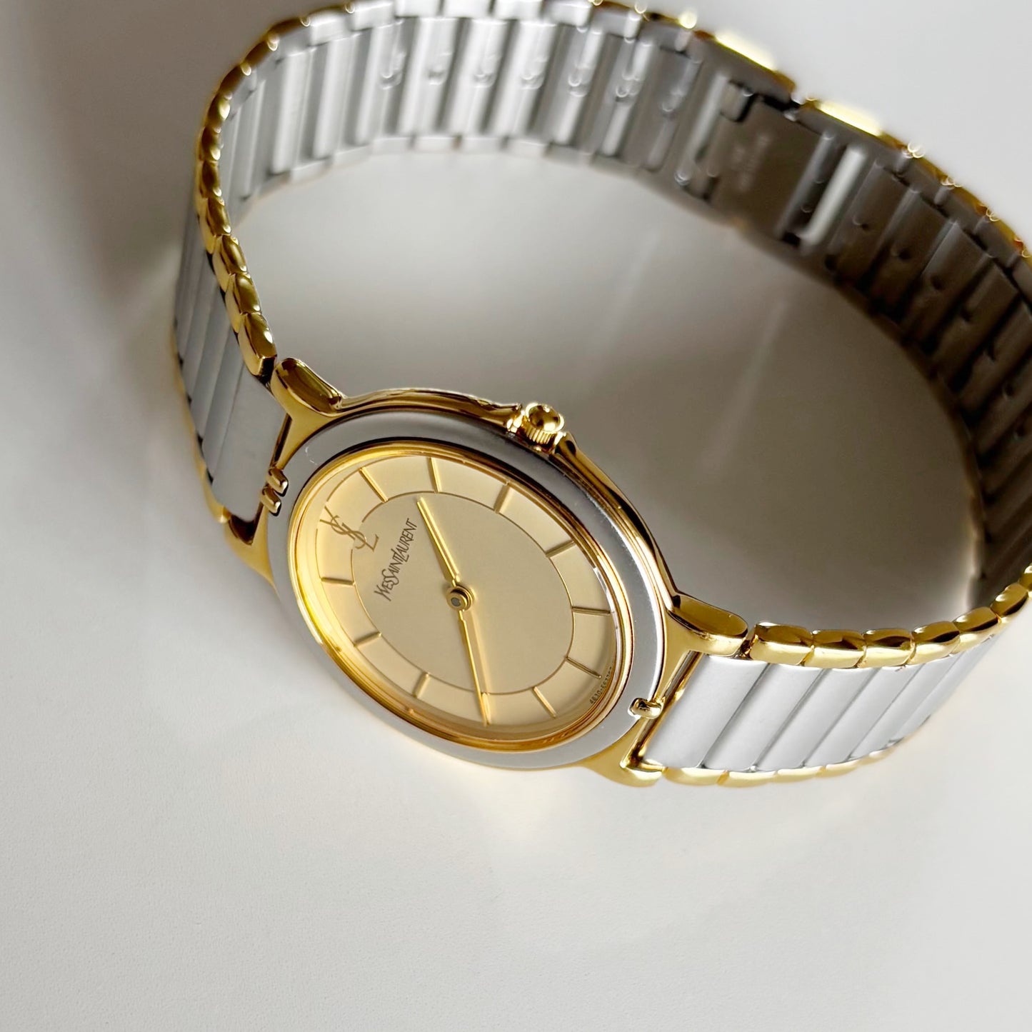 Yves Saint Laurent 1990s Round Dial Two Tone Watch (Large)