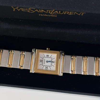 Yves Saint Laurent 1990s Square Dial Gold Plated Two Tone Watch