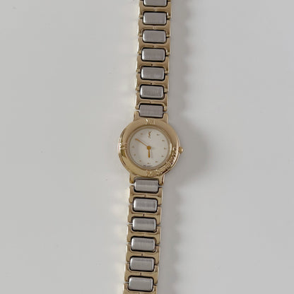 Yves Saint Laurent 1990s Round Dial Two Tone Gold Plated Watch