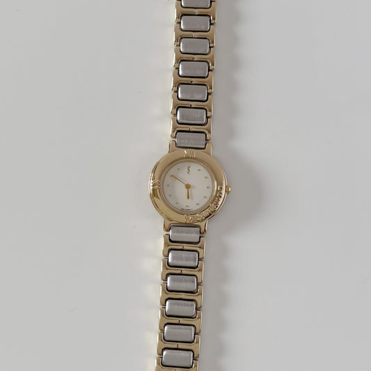 Yves Saint Laurent 1990s Round Dial Two Tone Gold Plated Watch