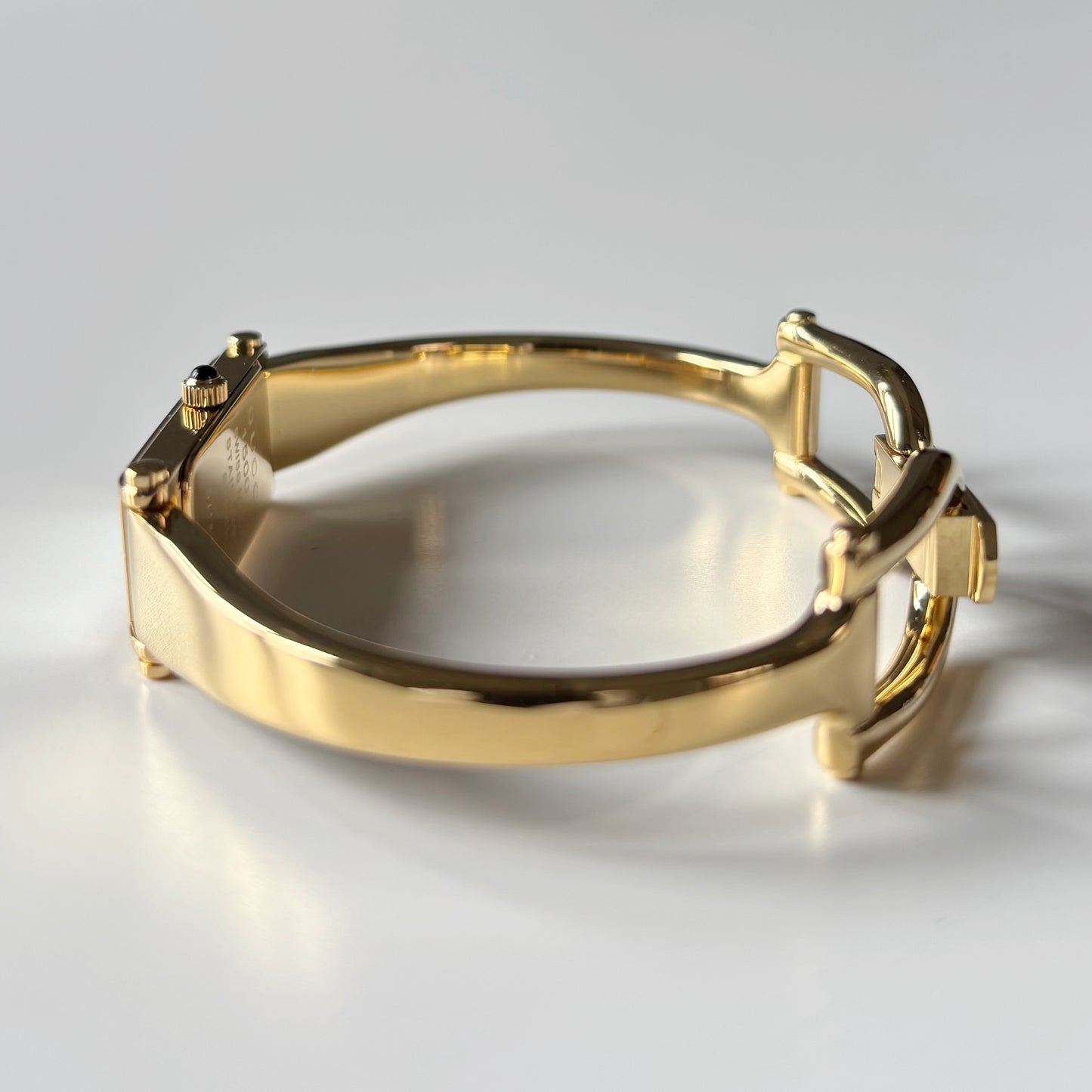 Gucci 1990s Seashell Rectangular Dial Gold Plated Bangle Watch
