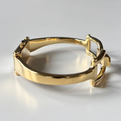 Gucci 1990s Seashell Rectangular Dial Gold Plated Bangle Watch