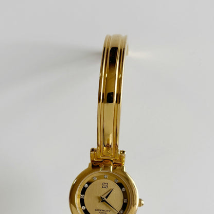 Givenchy 1990s Round Dial Gold Plated Bangle Watch