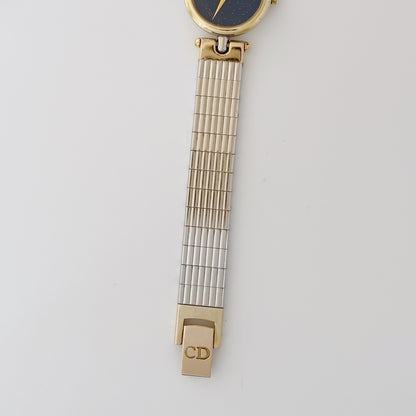 Dior 1990s Navy Dial Gold Plated Two Tone Watch