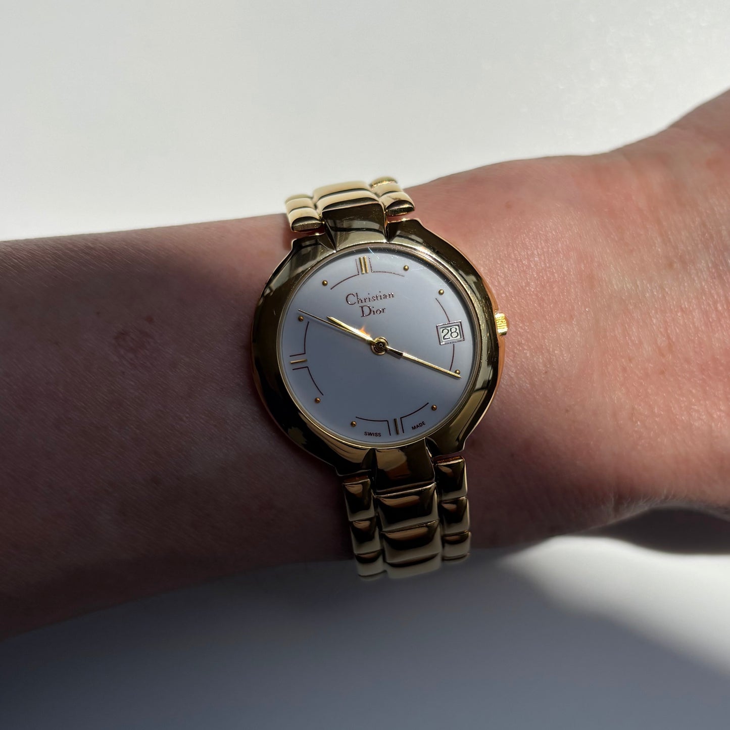 Dior 1990s Date Round Dial Gold Plated Watch (Large)
