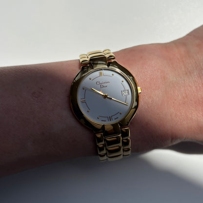 Dior 1990s Date Round Dial Gold Plated Watch (Large)