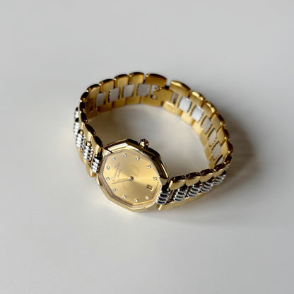 Dior 1990s Octagon Dial Two Tone Gold Plated Watch