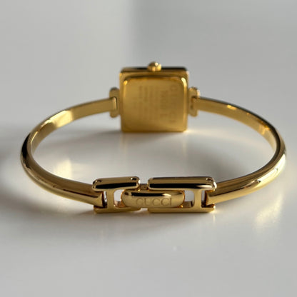 Gucci 1990s Square Dial Gold Plated Bangle Watch