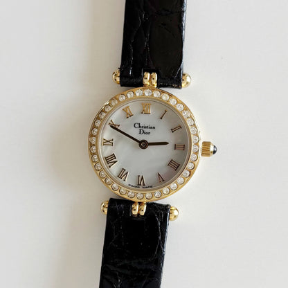 Dior 1990s Seashell Round Dial Gold Plated Watch