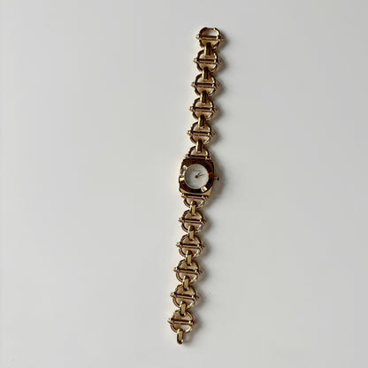 Gucci 1990s Seashell Dial Gold Plated Horsebit Watch