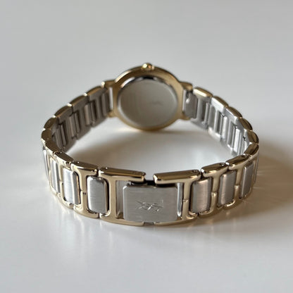 Yves Saint Laurent 1990s Navy Round Dial Two Tone Gold Plated Watch