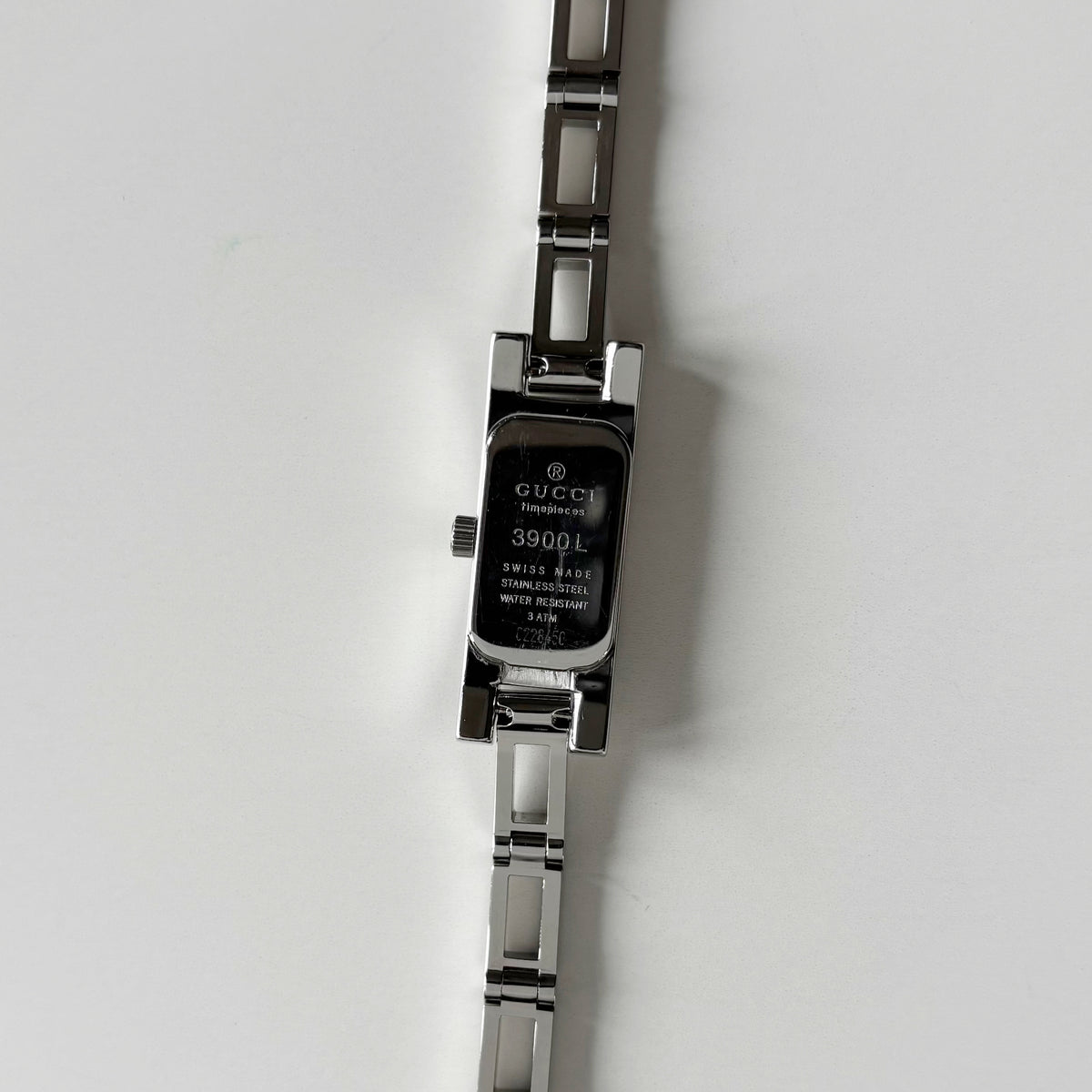 Gucci 1990s Black Dial Rectangular Stainless Steel Watch