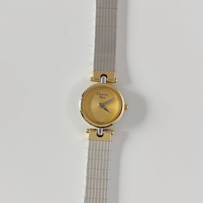 Dior 1990s Round Gold Dial Two Tone Watch