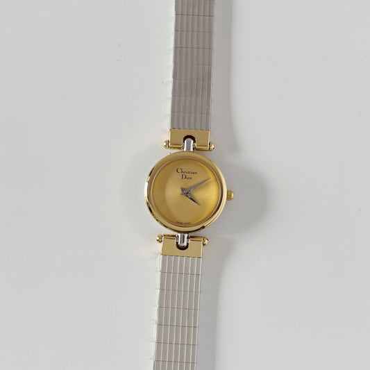 Dior 1990s Round Gold Dial Two Tone Watch