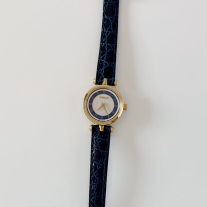 Gucci 1990s Round Dial Blue Gold Plated Watch