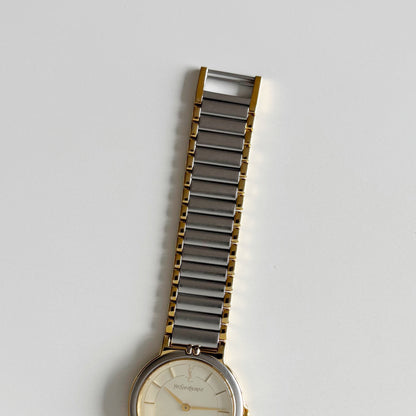 Yves Saint Laurent 1990s Round Dial Gold Plated Two Tone Watch (Large)