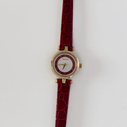 Gucci 1990s Red Dial Sherry Gold Plated Watch