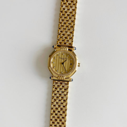 Dior 1990s Octagon Dial Gold Plated Watch