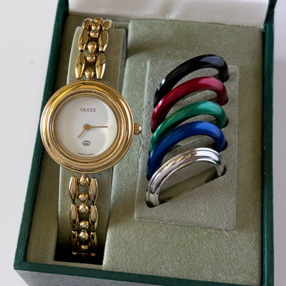 Gucci 1990s Interchangeable Bezel Gold Plated Watch with 6 bezels, case (165mm)
