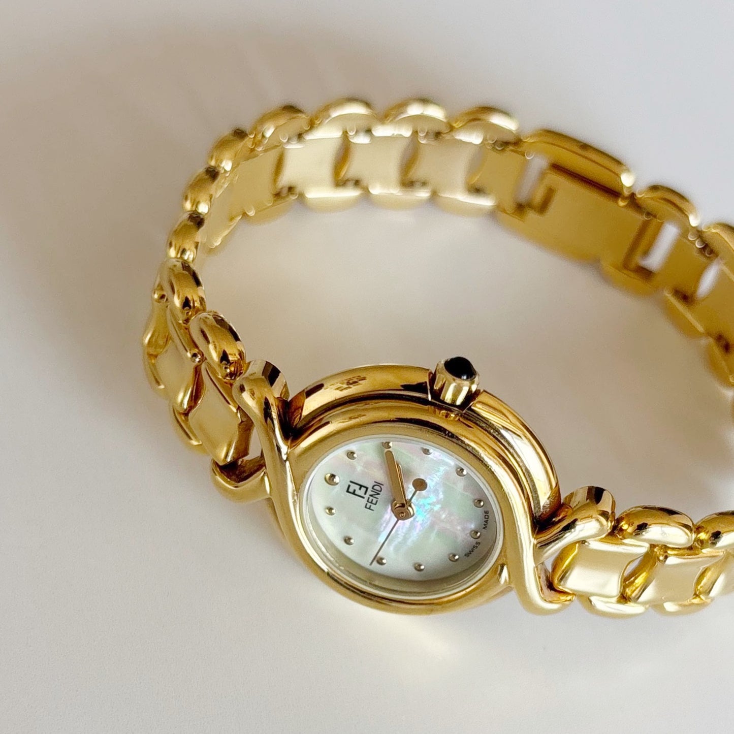 Fendi 1990s Seashell Dial Gold Plated Watch