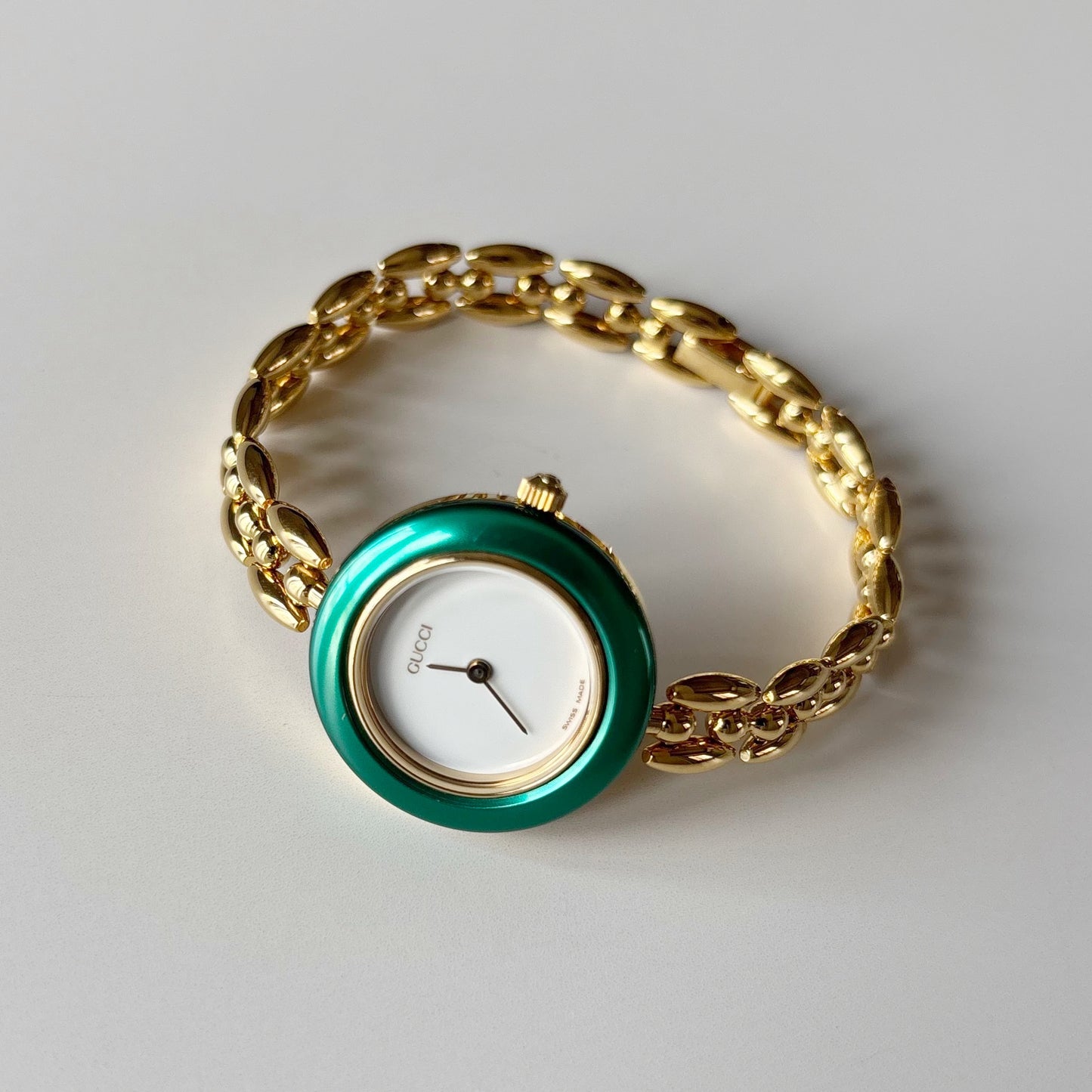 Gucci 1990s Interchangeable Bezel Gold Plated Rice Chain Watch with case, 6 bezels (160mm)