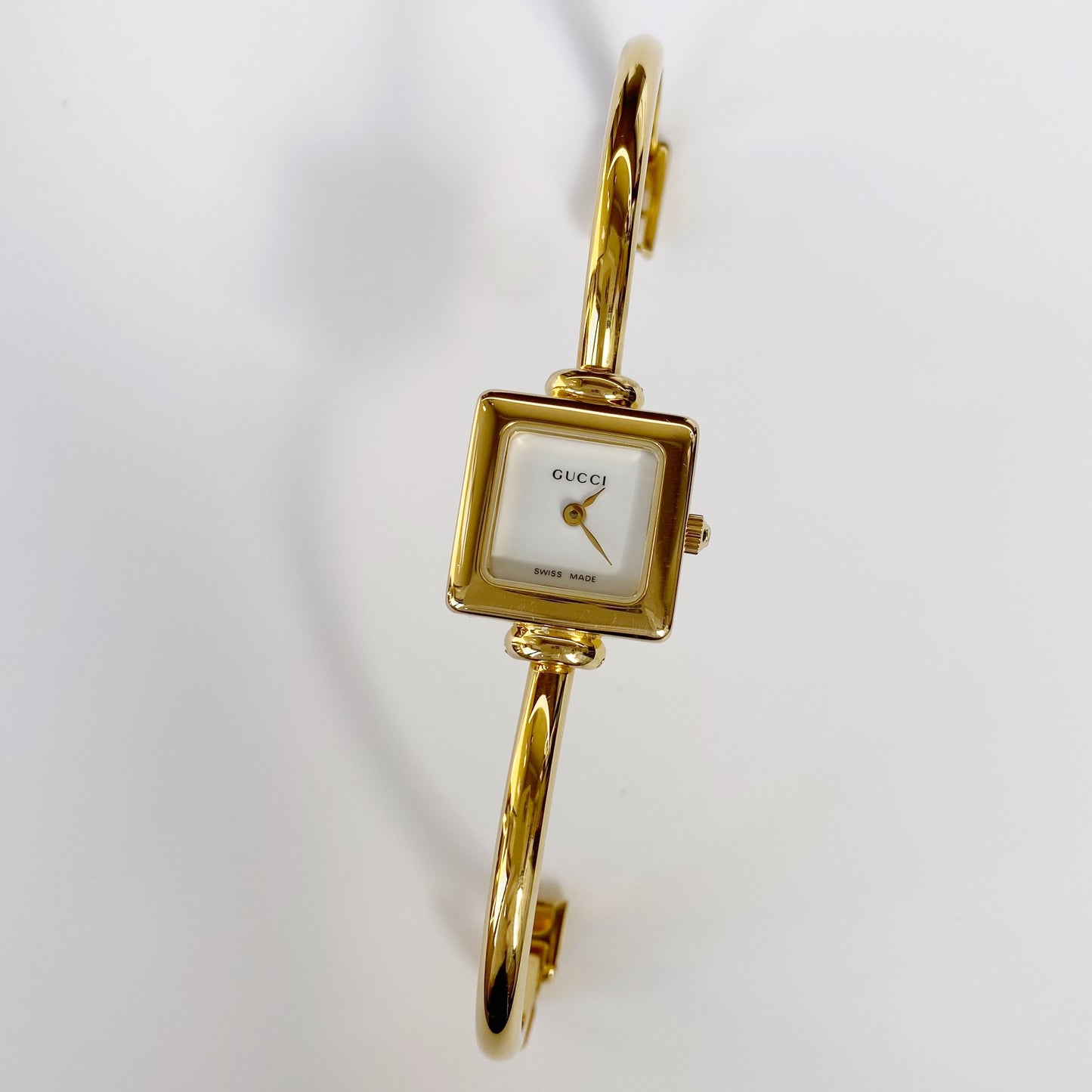 Gucci 1990s Square Dial Gold Plated Bangle Watch