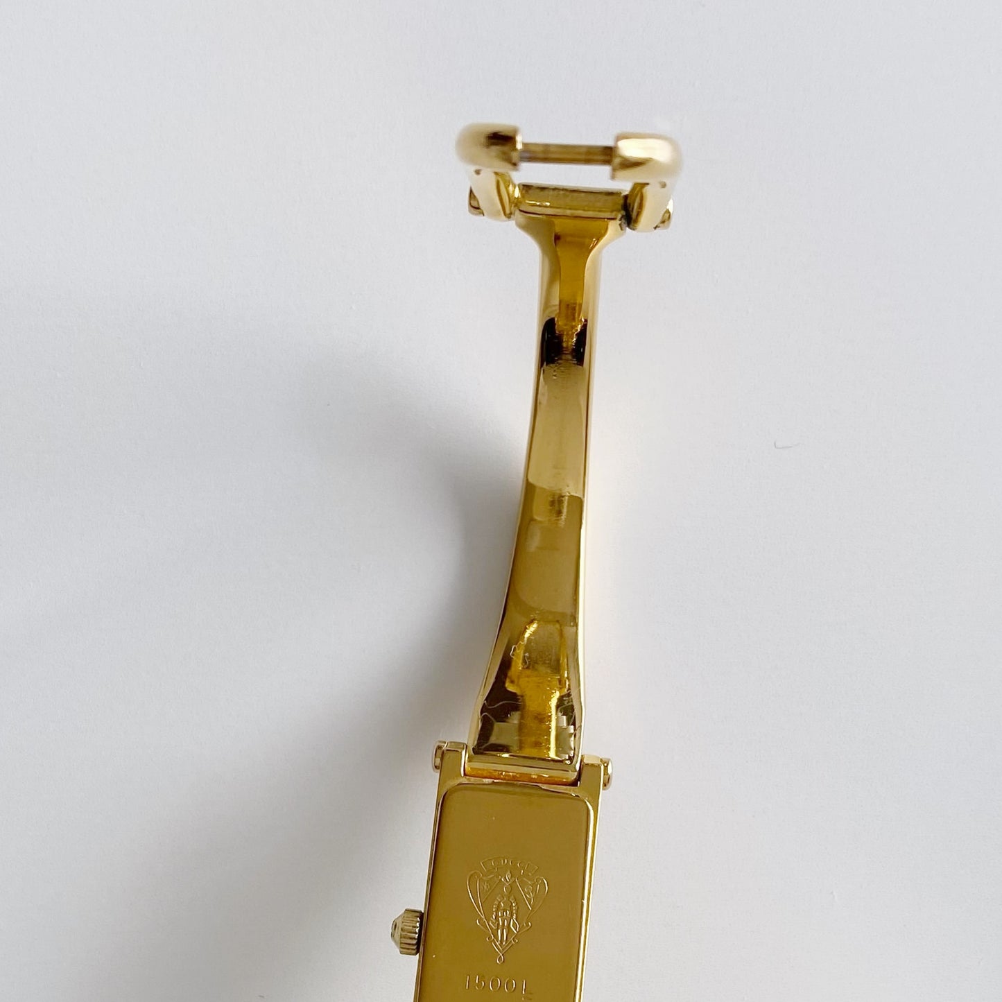Gucci 1990s Gold Dial Rectangular  Gold Plated Bangle Watch