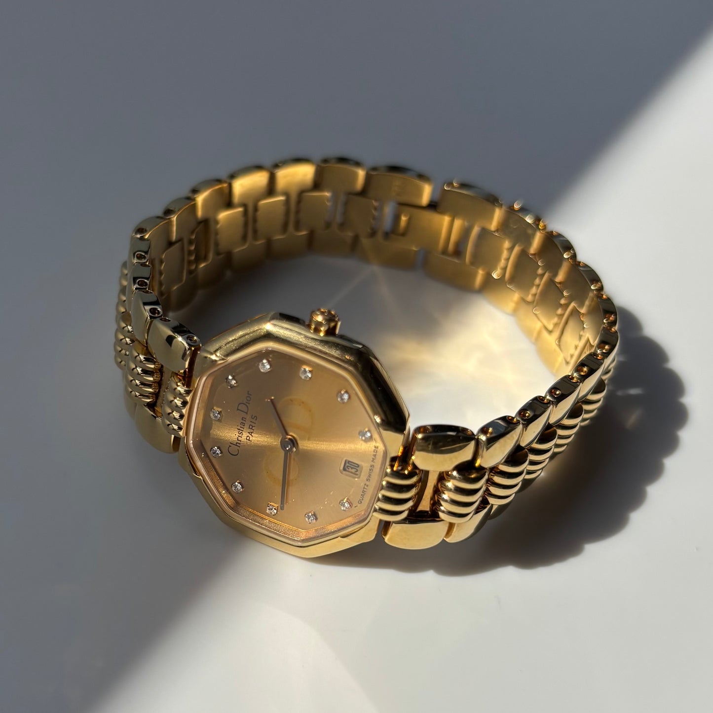 Dior 1990s Octagon Gold Plated Watch