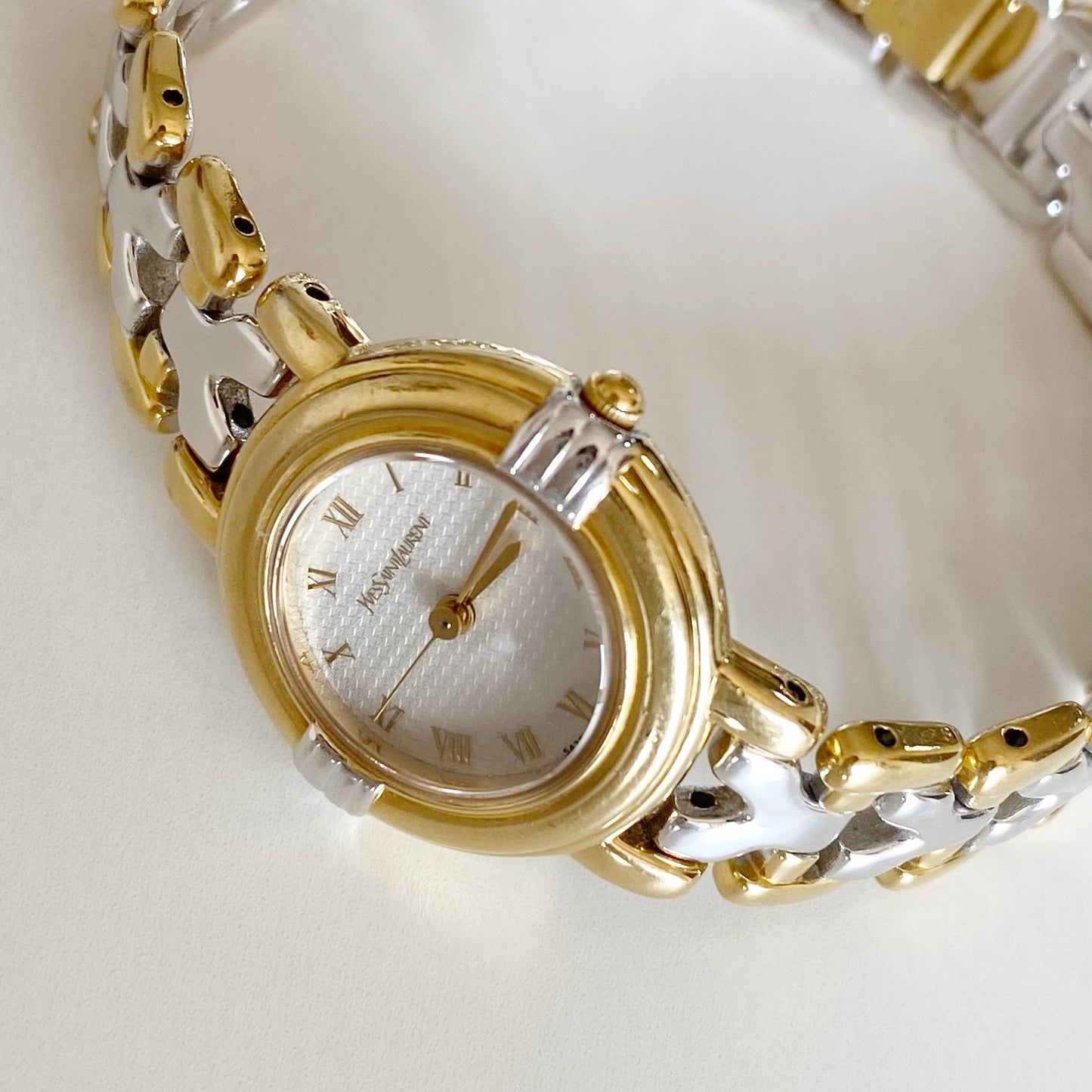 Yves Saint Laurent 1990s Two Tone Round Dial Gold Plated Watch
