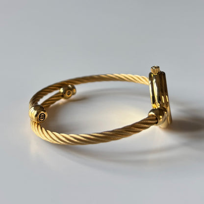 Gucci 1990s Black Dial Gold Plated Cable Bangle Watch