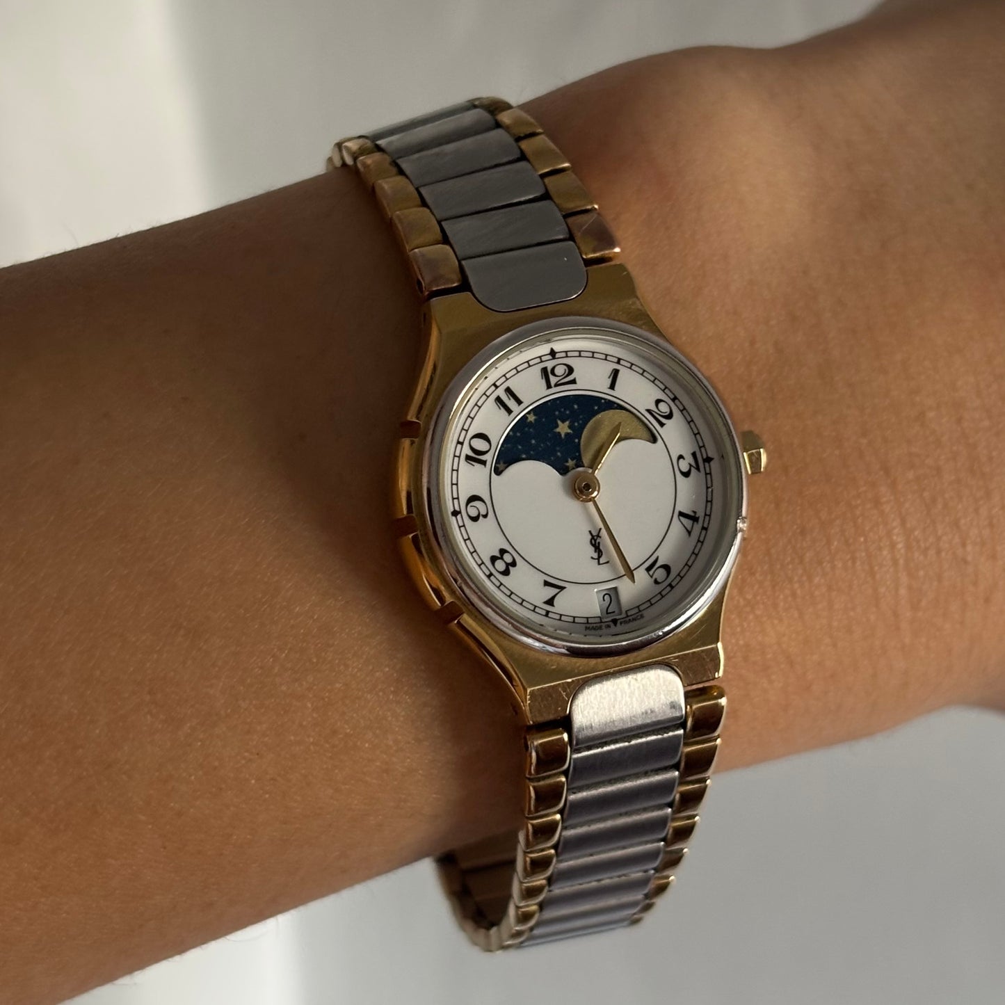 Yves Saint Laurent 1990s Moon Phase Two Tone Watch