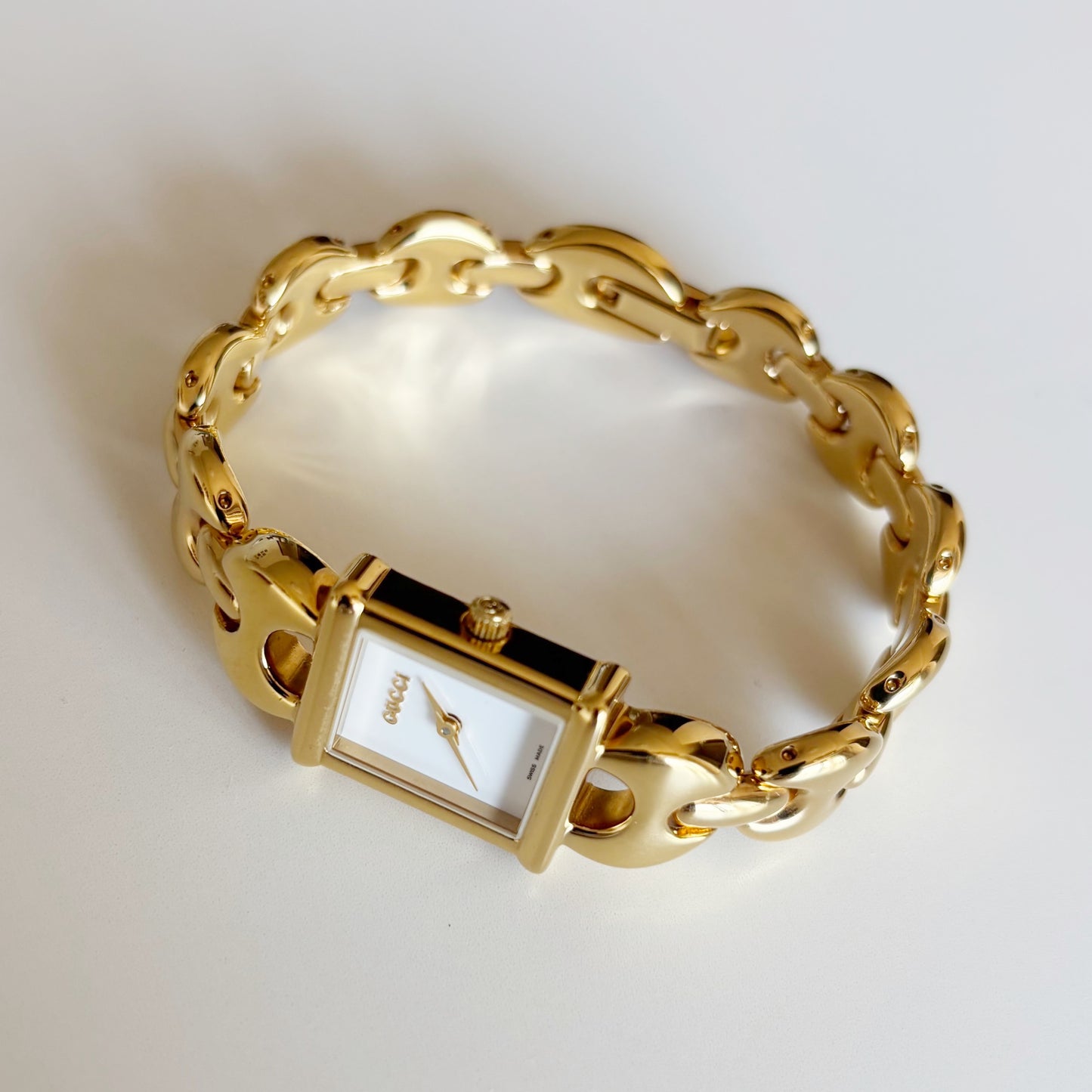 Gucci 1990s Interchangeable Strap Gold Plated Watch with 3 straps, case