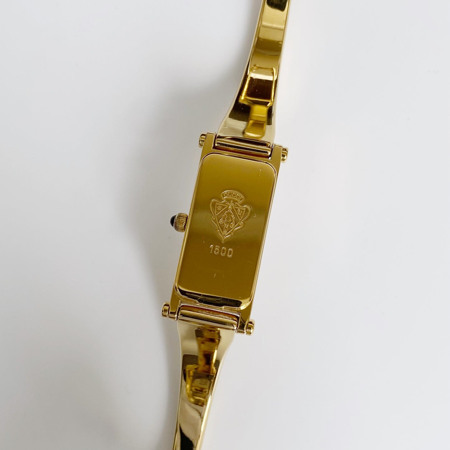 Gucci 1990s Seashell Dial Rectangular Gold Plated Bangle Watch