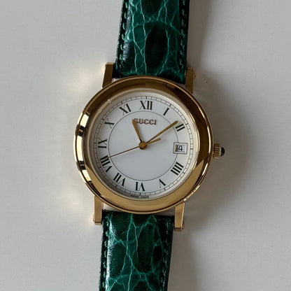 Gucci 1990s Date Round Dial Gold Plated Watch (Large)