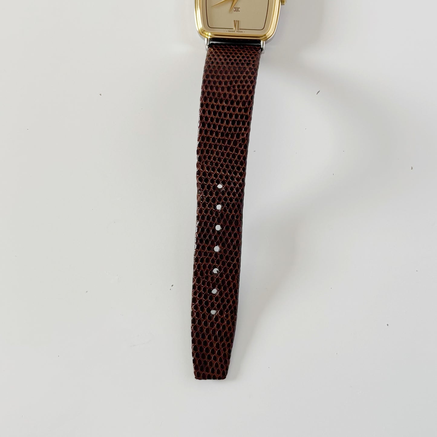 Celine 1980s Rectangular Dial Two Tone Watch (Large)